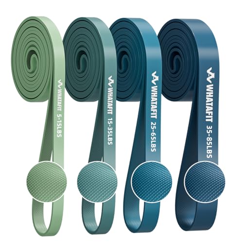 WHATAFIT Resistance Bands, Pull Up Assist Bands with Handles, Door Anchor | Natural Latex Rubber, Progressive Tension, Exercise Loop for Full-Body Fitness, Portable Gym Bag, Warm-Up & Stretch - color: 5-85LBS BLUE