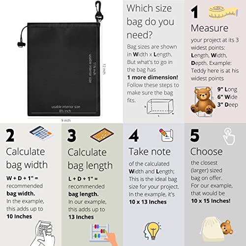 PALTERWEAR Drawstring Bag - Cinch and Ditty Pouch with Clip for Travel, Wardrobe, Outdoors - Set of 5 (Black, 9 x 12 inch) - size: 9 x 12 inch
