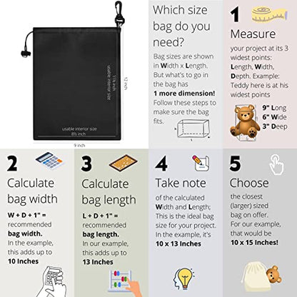 PALTERWEAR Drawstring Bag - Cinch and Ditty Pouch with Clip for Travel, Wardrobe, Outdoors - Set of 5 (Black, 9 x 12 inch) - size: 9 x 12 inch