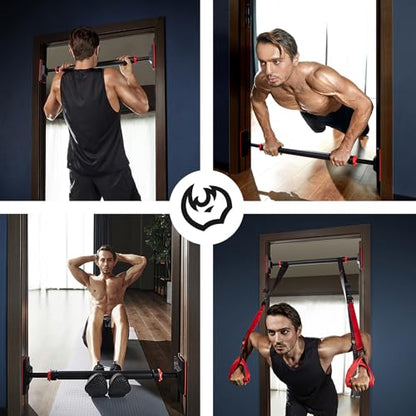 FitBeast Pull Up Bar for Doorway, Pullup Bar with No Screws, Chin Up Bar | Adjustable Width Locking Mechanism, Max Load 440lbs, Strength Training Doorway Pull Up Bar for Home Gym