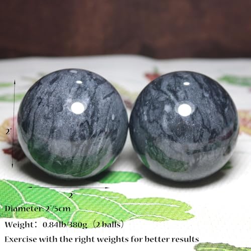 Baoding Balls 2Pcs, 2 inch Natural Marble Baoding Chinese Meditation Balls, with Carry Case for Hands Stress Relief, Dark Grey - color: Dark Grey, size: Large-2"