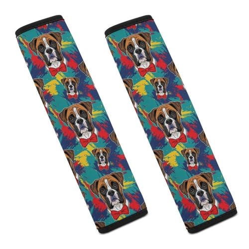 Universal Fit Cute Boxer Dog Car Seat Belt Pad for Elderly Support, Stroller Pushchair High Chair, 1 Pair Shoulder Harness Cover Neck and Shoulder Support - color: Pattern 1186