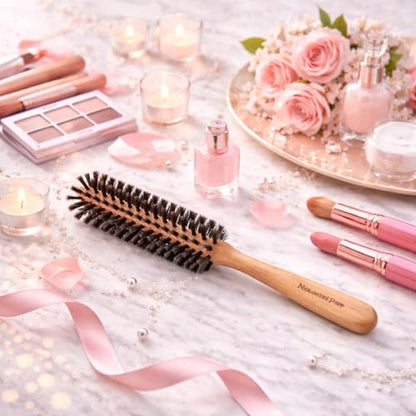 Boar Bristle Hair Brush [ Made in Japan ] 100% Natural Bristle Slick Back Brush for Styling, Separating, Shaping, and Blow-Drying for Women and Men (Round Brush) - color: Round Brush
