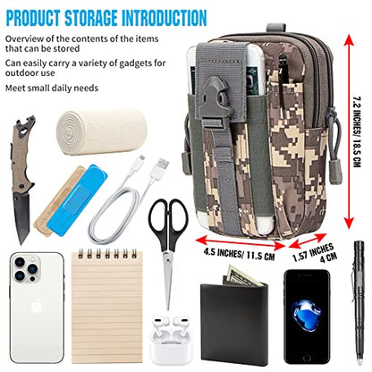 Tactical Molle Pouch Compact Utility Waist Bag Phone Holster Holder for 4.7"-6.9" iPhone 15 Pro Max/15 Pro/14 Plus/14 Pro Max/14/13 Pro Max/13 Pro/12 Pro Max/11 Pro Max - color: Camouflage Digital Grey