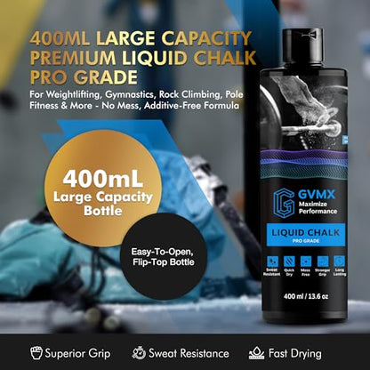 50ML/100ML/400ML Superior Grip Premium Liquid Chalk. Long Lasting Mess-Free Gym Chalk for Weightlifting, Gymnastics, Climbing. Fast Drying Refillable Gym Accessories. Package May Vary. - style: 400ML - 1 Pack
