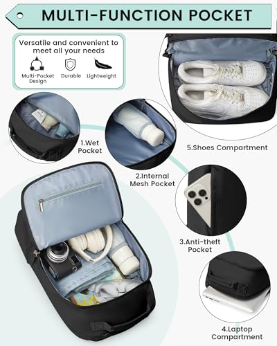 Gym Backpack for Women, Gym Bag with Shoe Compartment, Water Resistant Lightweight Sports Yoga Travel Backpack with Wet Pocket,Cheer Backpack,Black | Sports Backpack with Wet Pocket Lightweight Cheer Bag Yoga Travel Casual Daypack & Luggage Strap & Water