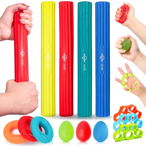 DICYWUDI Flex Therapy Bar and Grip Strength Trainers set, Physical Therapy & Resistance Bar for Golfers Elbow,Tendinitis,Wrist,Forearms Pain, Improve Grip Strength and Relieve Pain - color: 13pcs ‎green Sets