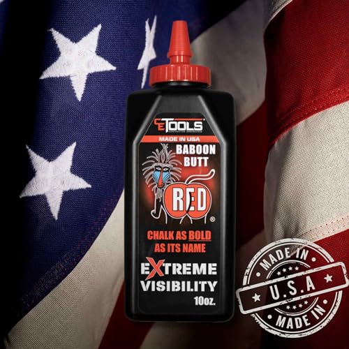 CE TOOLS Baboon Butt Red® Marking Chalk, Color RED, EXTREME VISIBILITY, MADE IN USA -10 oz (283.5g) For Chalkline, Hydrophobic, Construction Chalk. - color: Red