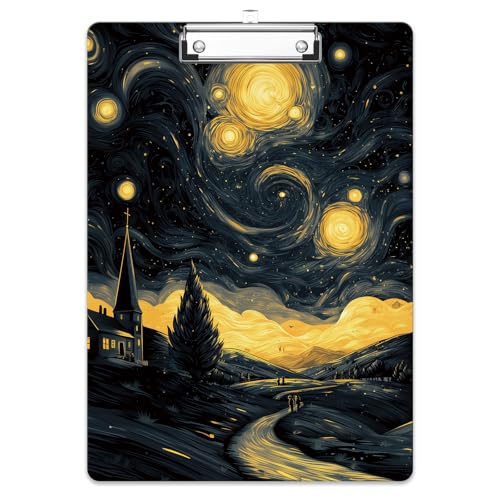 Rimilak Wood Clipboard, 8.5x11 Hardboard Clip Board, Black Night Sky | Fun Design, Cute Custom Pattern, 9 x 12.5 in Letter Size for Classroom, Teachers, Kid, Woman, School & Office Supply - color: Black Night Sky