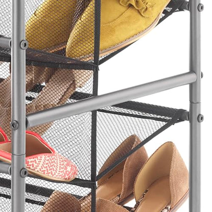 Whitmor 10 Tier Double-Sided Shoe Cart with Lockable Wheels, Gunmetal Rolling Shoe Organizer with Patented Mesh Back, Freestanding Storage for Garage, Bedroom, or Closet, 17" W×24.6" L×63.78" H - size: 10-Tier,Gunmetal