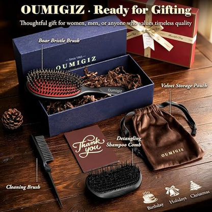 Boar Bristle Hair Brush Since 1965 British Craftsmanship | Handmade Natural Wooden Slick Back Hairbrush, Gentle Detangling Smoothing Women Men Kids Curly Thick Fine Hair, Anti Breakage - size: Large
