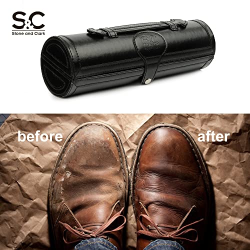 Stone and Clark Leather Shoe Shine Kit - 13 PCS Shoe Polish Kit for Complete Leather Boot Care, Compact & Travel Friendly - style: Classic Black Kit