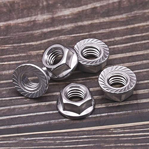 1/4-20 Serrated Flange Hex Lock Nuts, 304 Stainless Steel 18-8 Anti-Loose Nuts for Machinery, Automotive, DIY, 100 PCS - size: 1/4-20