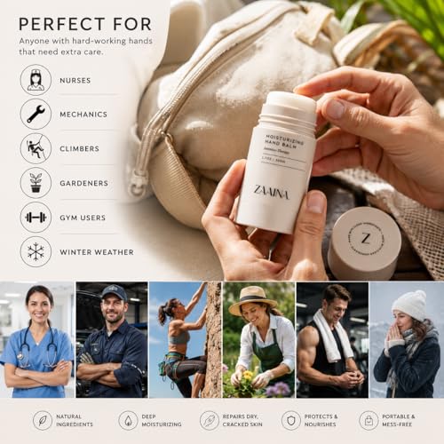 ZAAINA Hand Balm Stick for Dry Cracked Hands – Intensive Hand Repair Balm with Shea Butter, Coconut Oil & Beeswax – Natural Solid Hand Lotion for Working Hands, Climbers & Extreme Dry Skin – 1.7 oz
