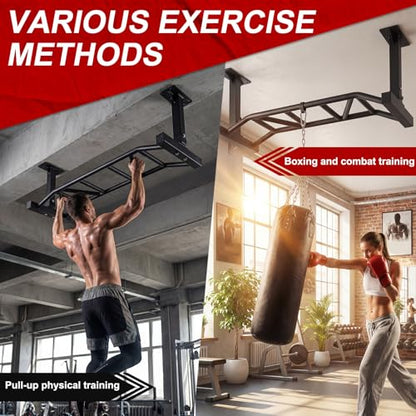47 Inch Ceiling Mounted Pull Up Bar, Heavy Duty Ceiling Hanging Strength Training Pull Up Bar, Adjustable Height Fitness Trainer for Home Gym Chin Ups & Body Stretching