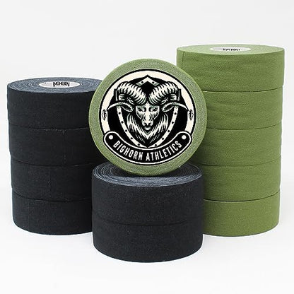 Bighorn Athletics Boxing Tape 1" × 45ft, 6 Rolls, Military Green & Black | Extra sticky 1" athletic tape for boxing & hand wrapping. Strong adhesive, EZ-tear. Protects knuckles, no residue on skin. - color: Military Green & Black
