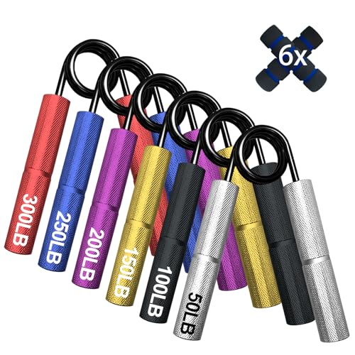 Grip Strength Trainer Set,50-300LB Hand Grip Strengthener,Hand Forearm strengthener 6 Pack, Workout equipment,Strength Training Exercisefor Hand Arm Forearm Wrist Finger - color: Red, blue, purple, yellow, black, white