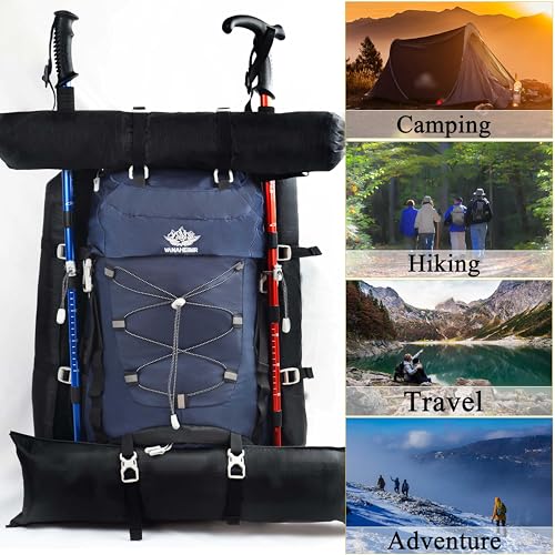 60L Travel Hiking Camping Backpack with Rain Cover, Backpack Water Resistant,Climbing Backpack for Men Women - color: Deep Blue