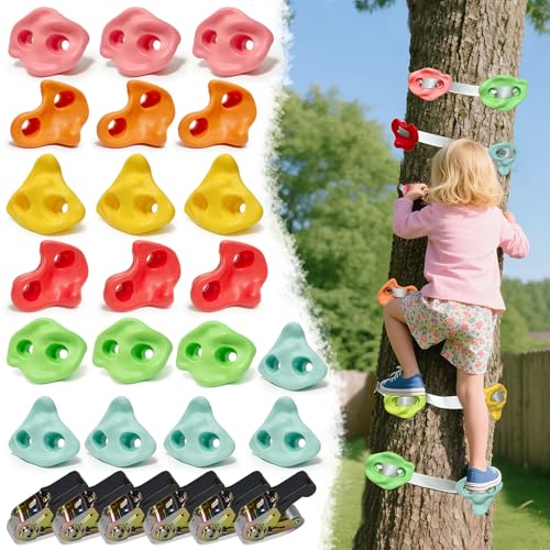 20 PCS Large Ninja Rock Climbing Holds for Kids,Tree Climbing Rock Wall Grips,Adult Rock Wall Holds Climbing Kit with 6 Ratchet Straps for Indoor Outdoor Climbing Holds（Pastel Color） - color: 20 Pcs-pastel Color