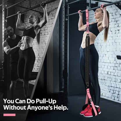 Pull Up Assistance Bands Set, Heavy Duty Adjustable Pull Up Assist Band with Feet Rest, Strength Training Bands for Home Gym Fitness, Pull-Up Bar, Calisthenics and Body Stretching - color: Pink