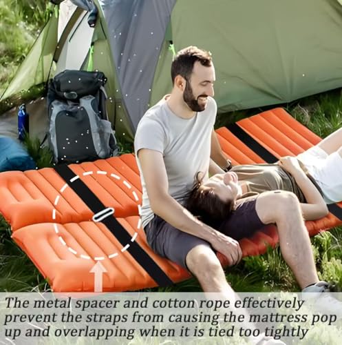 2PCS Universal Camping Mattress Coupling Sleeping Pad Repair Kit for Outdoor Adventures, 10.5ft Long Bed Connector Strap with Adjustable Buckle