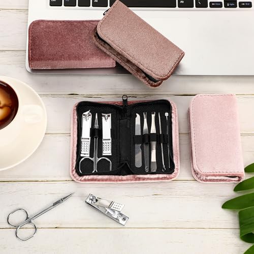 Coume 24 Sets Mini Manicure Set Bulk for Women Men Gifts for Coworkers Nail Grooming Kit 8 in 1 Nail Clippers Kit Luxurious Travel Case Stainless Steel Nails Clipper Set(Brown Series) - color: Brown Series