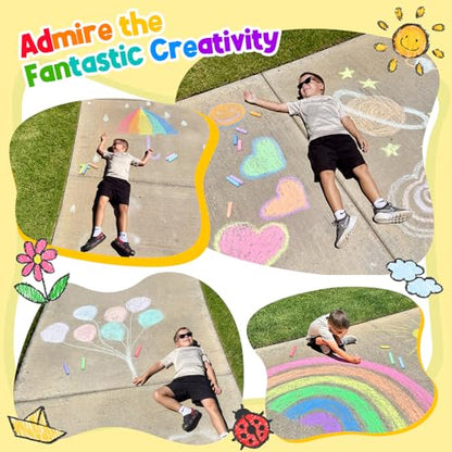 Toidgy 150 PCS Washable Sidewalk Chalks Set for Kids, 30 Packs in 5 Colors, Non-Toxic Jumbo Sidewalk Chalk Bulk for Outdoor Art Play, Painting on Chalkboard, Blackboard and Playground