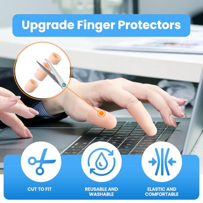 JUMPOW Gel Finger Cots Protectors, Silicone Finger Covers Caps Sleeves Flexible Shields for Fingertip Thumb Protection, Arthritis, Rubbing, Cracking, Hangnail & Pain Relief (Complexion, M, 16PCS) - style: Medium（Short)