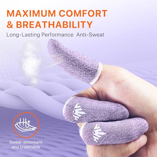 Jwh 10 Pcs Silver Fiber Game Finger Sleeves,Purple Thumb Sleeves Mobile Gaming Cots,Game Thumb Covers,Gaming Finger Gloves with Touchscreen for Pubg Fundas para Dedos Dedales Gamer Profesionales - color: 10Pcs Purple +Storage Box