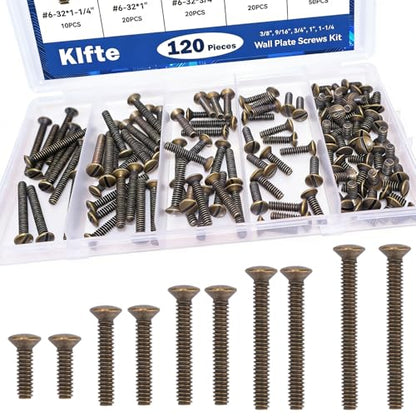 120 pcs Wall Plate Screws, Bronze Outlet Screws 6-32 Thread Light Electrical Cover Panel Switch Plate Screws 5 Length Sizes (3/8", 9/16", 3/4", 1", 1.2") - color: Bronze, size: 3/8", 9/16", 3/4", 1", 1.2"