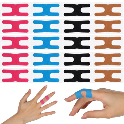 20Pcs Precut Finger Kinesiology Tape Elastic Support Wrap | Waterproof Protector Strips, Self Adhesive Tapes,4 Colors, Breathable, for Finger Joint Support Baseball Golf Climbing Sports