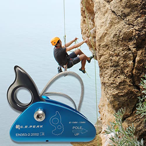 Detachable Climbing Ascender 15kN Rope Grab Ascender, Flip Line Adjuster, Fall Protection Belay Device for Rock Climbing,Tree Arborist/Fit for 11~13 MM Rope - color: Blue-detachable