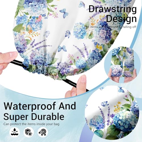 Gymnastics Grip Bag Lightweight Small Drawstring Grip Bags for Gymnasts - color: Hydrangeas Butterflies Blue