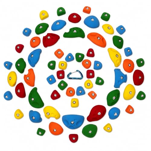 Atomik Climbing Holds 65 Pack Set 2 Equips an 8'x8' Wall Bolt-on Climbing Holds - color: Assorted Bright Tones (Red, Blue, Green, Orange, Yellow)