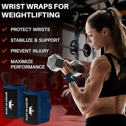 TECEUM Weightlifting 18" & 12" Wrist Wraps with Thumb Loop – Heavy Duty Wrist Workout Braces for Men and Women – Ideal for Powerlifting, Strength Training, Bodybuilding - color: Navy Blue, style: 18" – Queen of Lifts