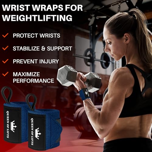 TECEUM Elastic Cotton Weightlifting Wrist Wraps with Thumb Loops, 1 Pair - color: Navy Blue, style: 18" – Queen of Lifts
