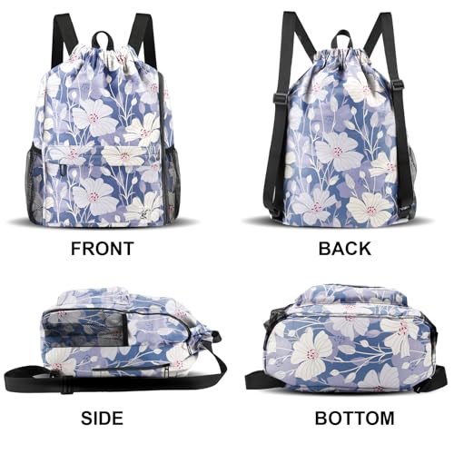 Drawstring Backpack with Mesh Pockets String Gym Bag Sackpack Sandproof Water Resistant Beach Backpack for Men Women - color: Arabian Jasmine