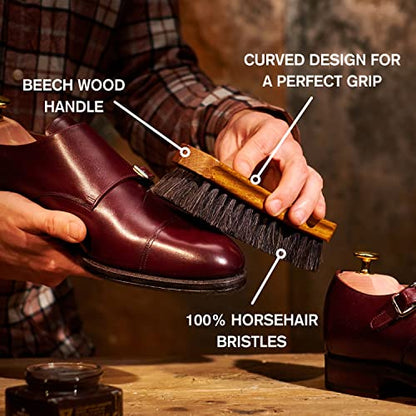 Premium Horsehair Shoe Polish Brush – Handcrafted Beechwood Shoe Brush for Shine and Buffing – Luxurious Shoe Shine Brush with Soft Horsehair Bristles (White) - color: Classic White