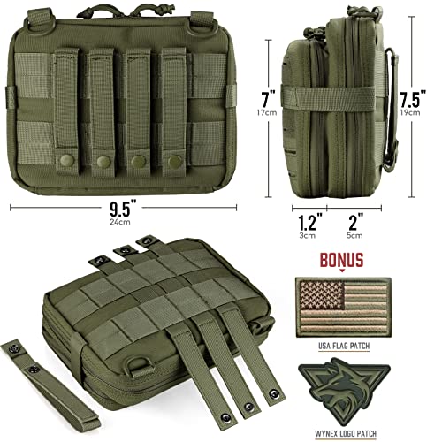 WYNEX Tactical Molle Admin Pouch, Double Layer Large EDC Tool Pouch Bag | Laser-Cut Design, Medical EMT IFAK with Map Pocket, Tool Organizer Molle Accessories, Flag Patch Included, 9.5"x7.5"x3.2" - color: Army Green