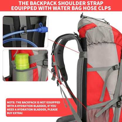 70L Camping Hiking Backpack with Rain Cover Waterproof Backpacking Backpack for Hiking Treeking Climbing Outdoor - color: Red