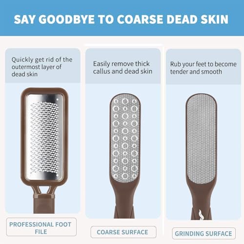 Fu Store 2 Pack Foot Files Callus Remover Stainless Steel Foot Rasp and Dual Sided Feet File Professional Scrubber Pedicure Tools Premium for Feet Care Remove Hard Skin, Brown - color: Brown
