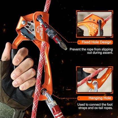 UIAA & CE Certified Rope Ascender Aluminum Alloy Rock Climbing Gear Strong Rigging Rappelling Equipment for Rock Tree Climbing Arborist Rescue Mountaineering Caving - color: Left Hand Orange 1
