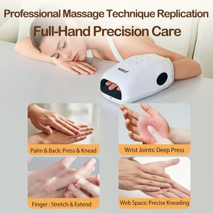 Hand Massager with Heat and Compression for Carpal Tunnel Relief | Wrap-around compression for fingers, palm and wrist,5 modes, wireless rechargeable use, long battery life; hand care gift