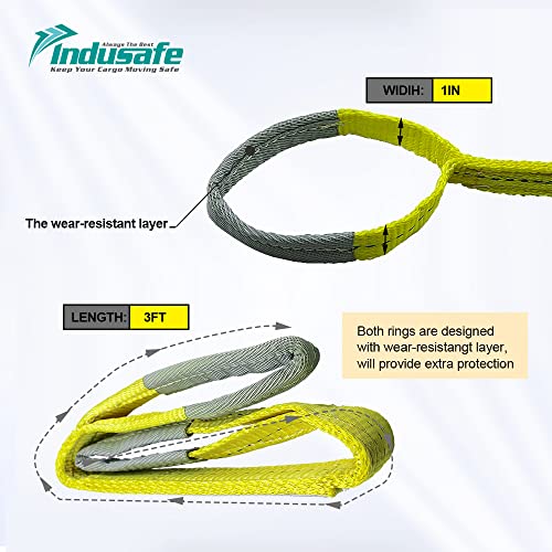 3FT Lift Sling Straps, 2 Ply Polyester Rigging Straps, 1inch Web Sling, 3100LBS Load Capacity Flat Eye-Eye Web Sling for Hoist, Tree Stumps, Heavy Duty Cargo