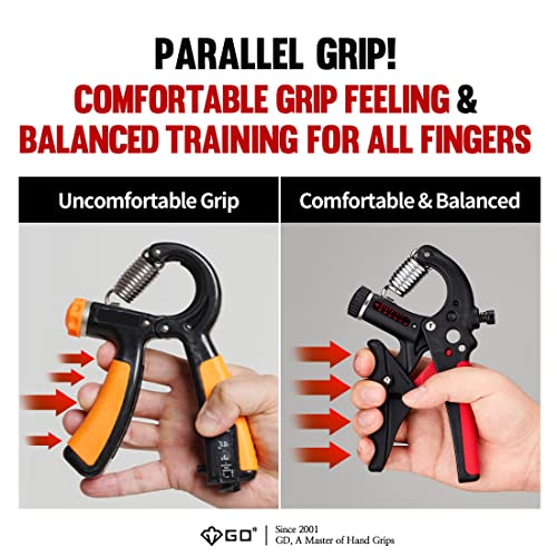 GD Grip2 Adjustable Grip Strength Trainer Hand Gripper Forearm Strengthener | Adjustable resistance 22~77lbs Squeezer, Hand grip strengthener, Gripper exerciser Devices, Stress Relief Grips Recovery - color: RED