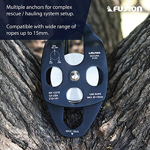Fusion Climb Lightweight and Durable Aero Space Aluminum Alloy Double Pulley Swing Plate 32kN for Progress Capture System Rigging Hauling Rescue Arborist Tree Climbing - color: Black