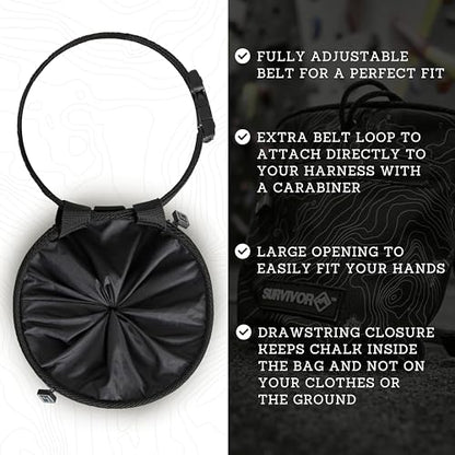 SURVIVOR Chalk Bag + Refillable Chalk Ball + 150ML Liquid Chalk Bundle