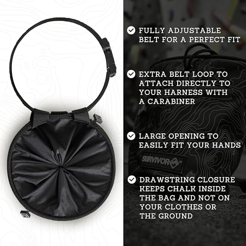 SURVIVOR Chalk Bag for Rock Climbing, Bouldering, Weightlifting, and More