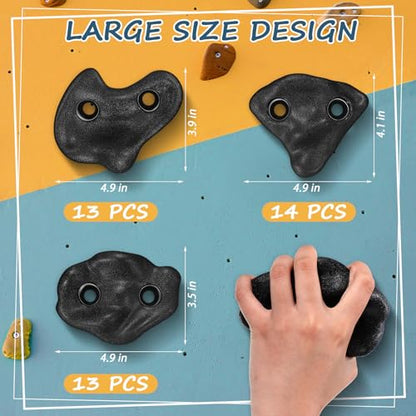 Soulchen 40 Pcs Rock Climbing Holds for Climber 3 Shapes Extra Large Rock Climbing Stone Wall Grips with Wrench, Screw for Indoor and Outdoor Playground Backyard Park