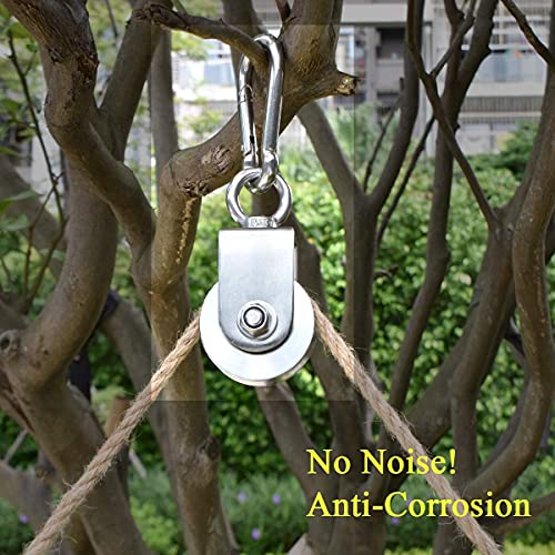 Cable Pulley + Carabiner Duplex Bearing 360 Degree Rotation Loading 1760lb/800Kg for Pulley System DIY Attachment Lifting Blocks,hoists,Ladder Lift,DIY Home Projects, Clothesline, Shop Lifts - size: 137mm+Carabiner